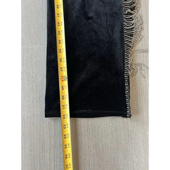 City Studio Velvet Fringe Detail Side Slit Long Mob Wife Whimsy Goth Dress 1 - Picture 13 of 14